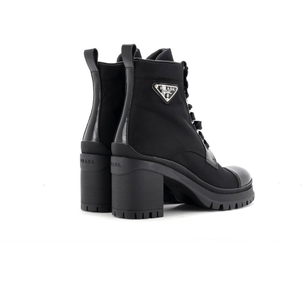 Prada  Women's Triangle Logo Heeled Ankle Boots Nylon and Leather - Picture 3 of 5